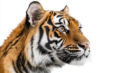 Fototapeta premium Majestic Tiger Portrait on White Background - Close-Up of a Beautiful Bengal Tiger with Striking Stripes and Intense Gaze