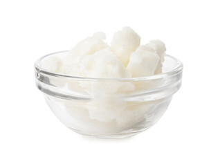 Shea butter in bowl isolated on white