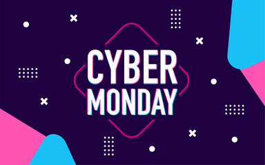 Fototapeta premium Cyber Monday sale banner with colorful shapes. Suitable for online promotions
