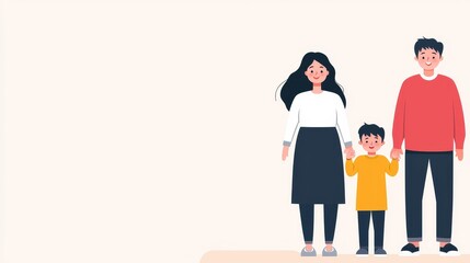 Happy Middle Class Family Standing Together - Parents and Child Holding Hands - Vector Illustration