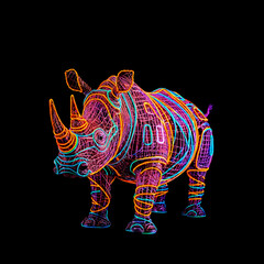 Fototapeta premium Wire Art Rhinoceros - Glowing 001