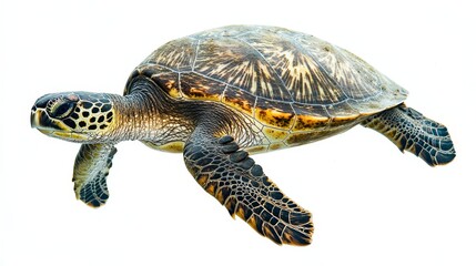 Fototapeta premium Close-Up of a Green Sea Turtle Swimming Isolated on White Background