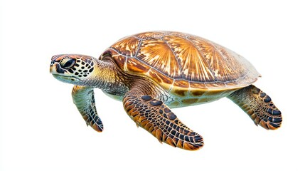Beautiful Sea Turtle on White Background - High-Resolution Wildlife Stock Photo for Nature and Marine Life Projects