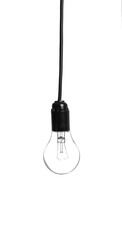 One light bulb hanging on white background