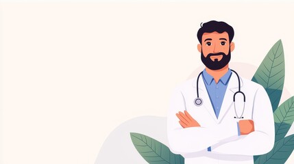 Fototapeta premium Professional Healthcare and Nursing Illustration Featuring a Confident Male Doctor with Stethoscope