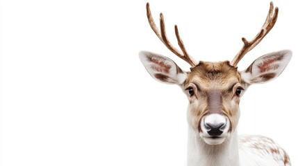 Fototapeta premium Majestic Deer with Antlers on White Background - Wildlife Animal Portrait for Nature and Wildlife Stock Photography