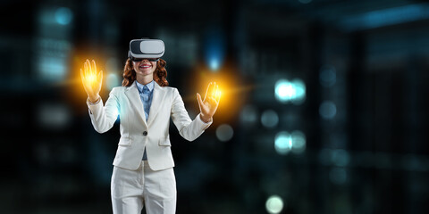 Woman wearing virtual reality goggles