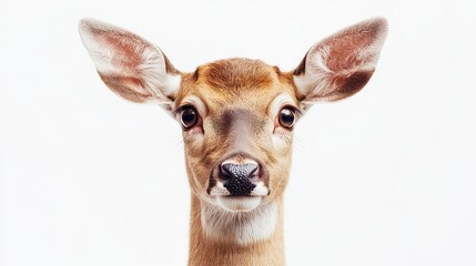 Close-up Portrait of a Young Deer on a White Background - Wildlife Animal Photography for Nature and Wildlife Enthusiasts
