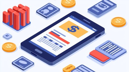 Digital Transactions Concept with Mobile Phone and Financial Elements for Online Payments and E-commerce