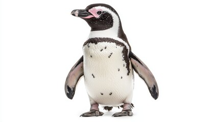Fototapeta premium Adorable Penguin Standing on White Background - High-Resolution Wildlife Stock Photo for Commercial Use