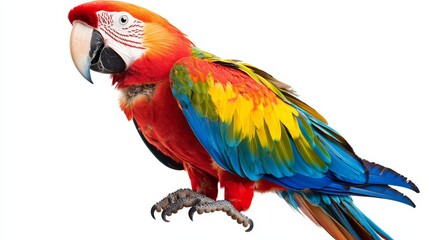 Obraz premium Vibrant Scarlet Macaw Parrot with Colorful Feathers on a White Background