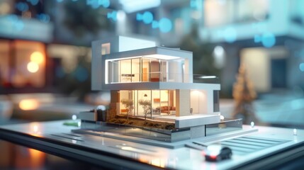 House model on table at real estate agency in blurry background AI generated image