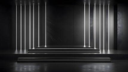Fototapeta premium Futuristic dark podium with light and reflection background. 