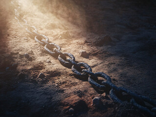 dark chain leading through dusty light