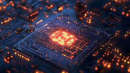 Obraz premium Illuminated Circuit Board with Glowing Lines and Points