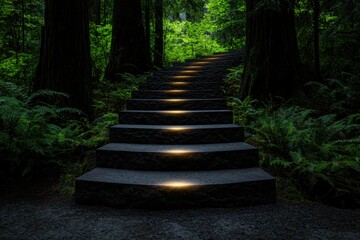 Mysterious forest staircase leading to the unknown