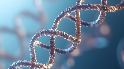 A Close-Up of a Shiny, Metallic Double Helix DNA Strand