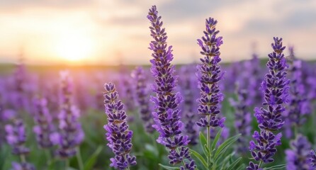 Fototapeta premium Vibrant lavender field at sunset