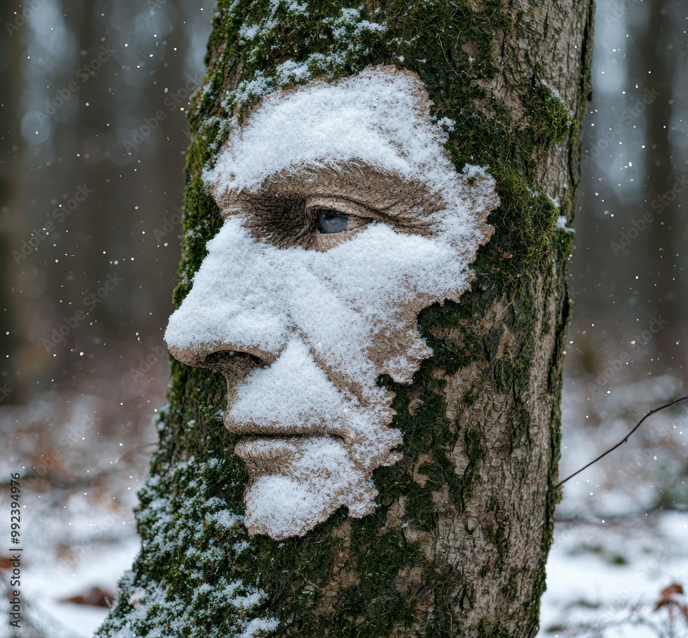 Sticker Snowy face in tree bark