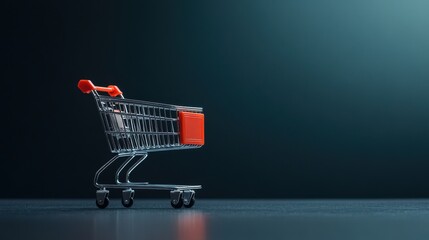Empty shopping cart on a dark background, ready for shopping.
