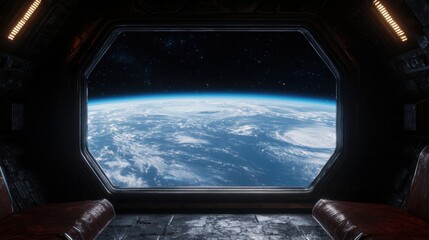 View of the earth from space through a spacecraft window