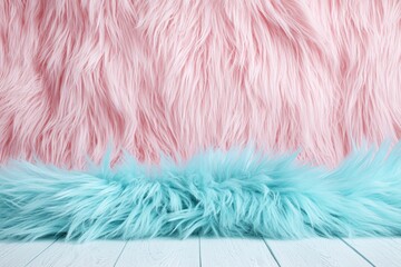 Fototapeta premium Fluffy pink and teal fur background