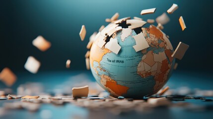 Globe with puzzle pieces, floating against a soft, blurred background.