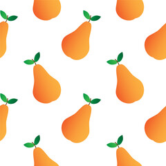 Yellow-red pear seamless pattern.  The fruit is isolated on a white background.