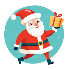 Cute Santa Claus with a gift. Vector illustration.