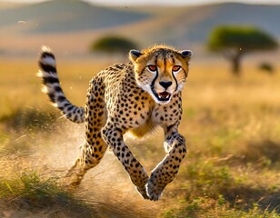 Cheetah Sprinting Across the African Plains in a Burst of Speed