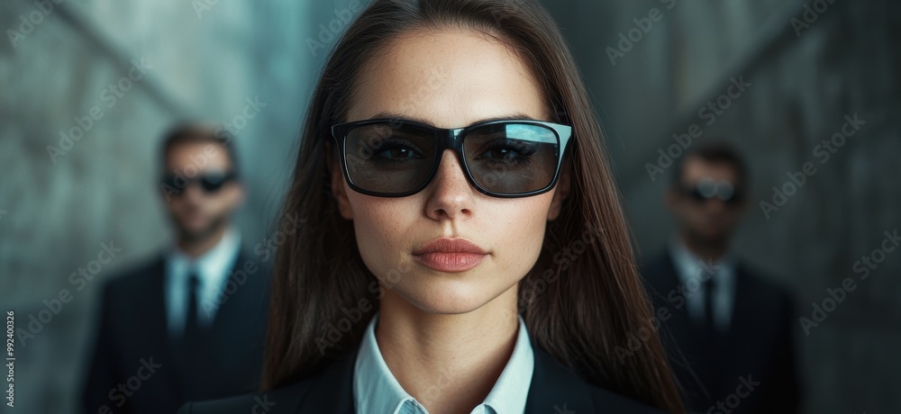 Sticker Confident businesswoman in black glasses