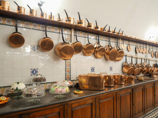 Vintage Copper Cookware on Kitchen Display