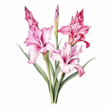 the AI Image Generator, Pink Gladiolus Flower Botanical Watercolor