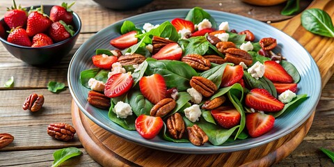 Fresh Spinach Salad with Strawberries, Pecans, and Crumbled Cheese