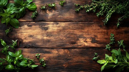 Wooden Table Background: A rustic wooden table with a few scattered herbs, creating a warm and inviting atmosphere.