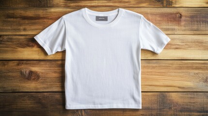 White T-Shirt Mockup on Wooden Background