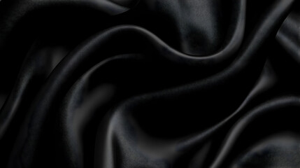 Obraz premium Black Satin Fabric Draped with Elegant Waves, Creating a Smooth and Luxurious Texture, Perfect for Backgrounds or Design Elements