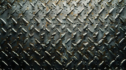 Close-up of a Metal Surface with Diamond Pattern and Rust Spots, Grunge Industrial Background