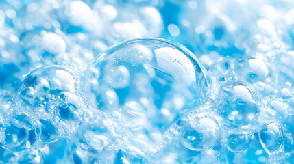 青色の背景にたくさんの細かい白い泡のクローズアップ