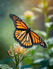 Isolated monarch butterfly with depth of field highlighting vibrant wings and delicate patterns