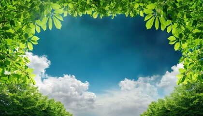 Green foliage background cloudy sky
