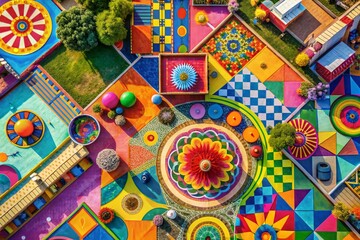 Naklejka premium Colorful 70s Vintage Art with Bold Patterns and Retro Shapes Perfect for Nostalgic Decor and Design