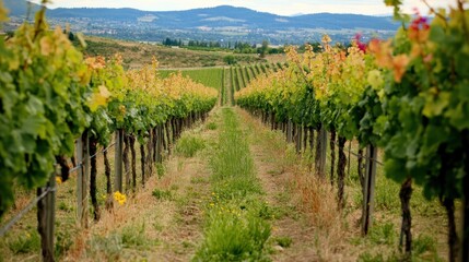 Obraz premium Vineyard Rows in Rural Setting
