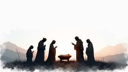 Nativity Scene barn, stable in the desert under the star of Bethlehem. Christmas Nativity Scene.