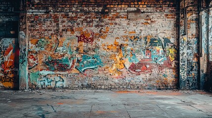 Obraz premium Industrial graffiti wall, rusted metal textures