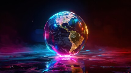 Neon Earth Network Beautiful neon hologram planet AI generated images