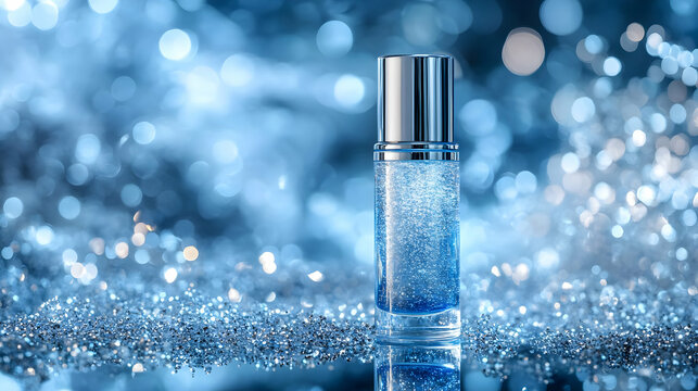 Elegant blue glitter drink with a shimmering effect, perfect for parties or celebrations.