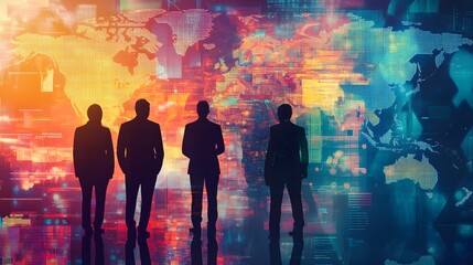 Obraz premium Global business concept. Silhouette of business people. 