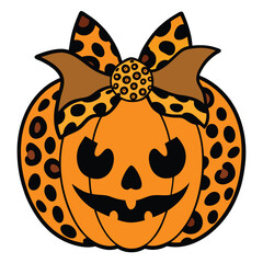 Stylish Pumpkin with Leopard Print Bow Decoration.