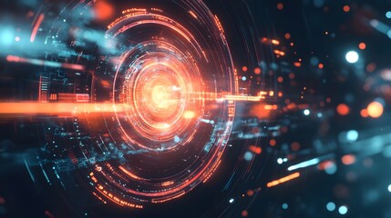 Obraz premium Abstract Digital Interface with Glowing Orange and Blue Elements